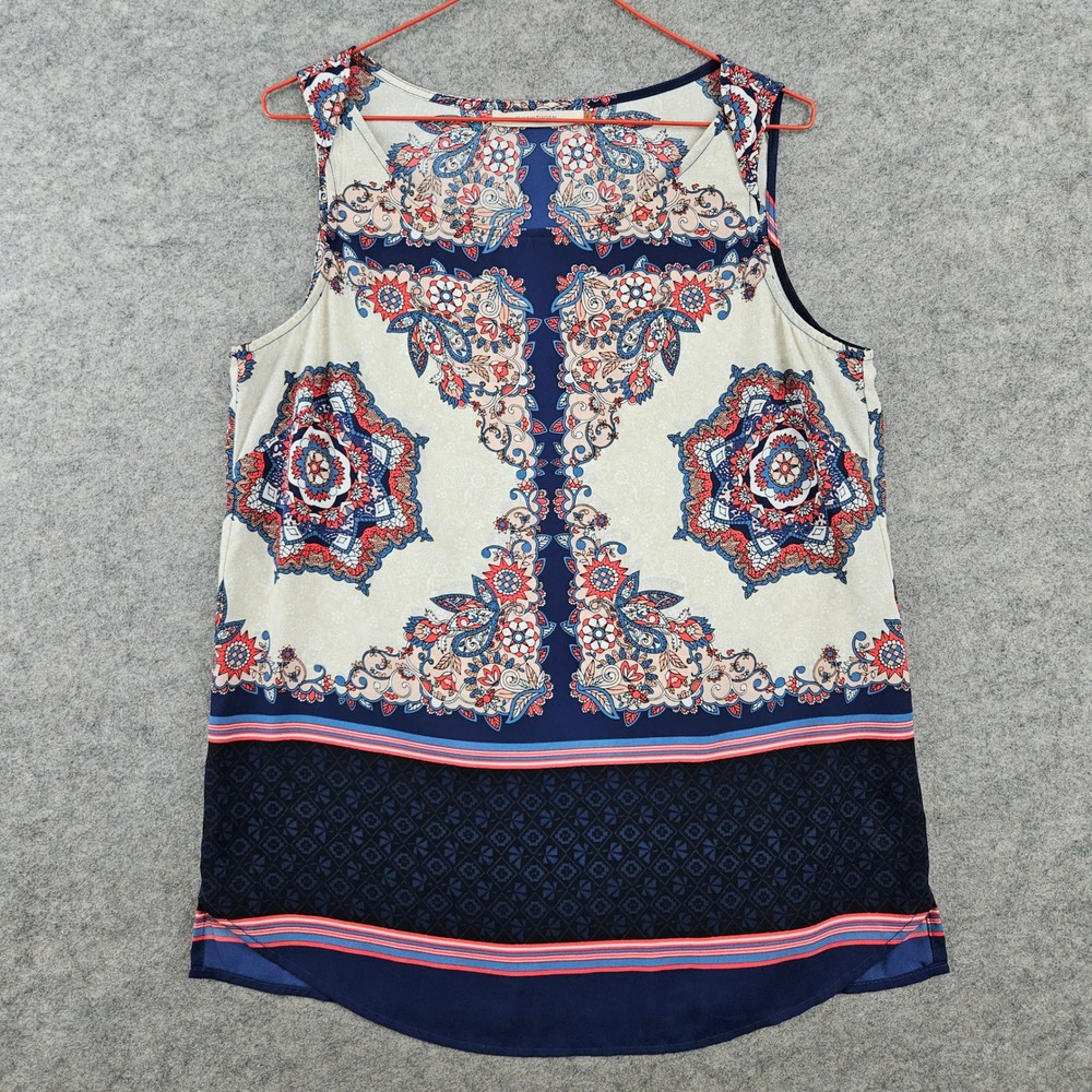 41 Hawthorn Tank Top Women's Small Navy Blue Paisley Geometric Border Print